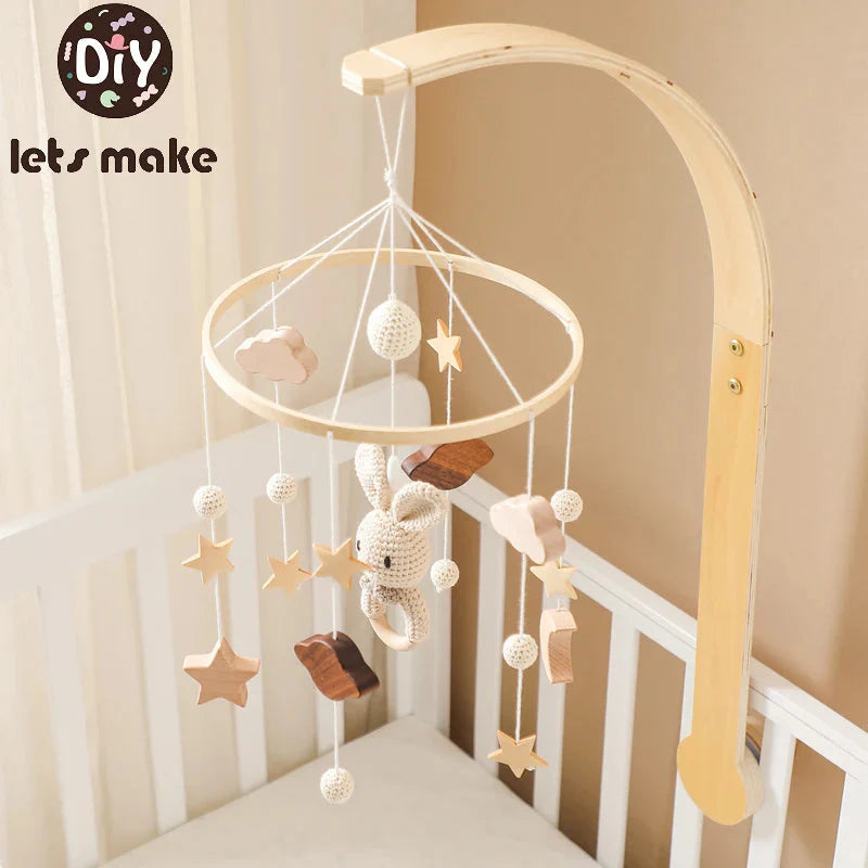 Baby Wooden Bed Bell Cartoon Rabbit Mobile