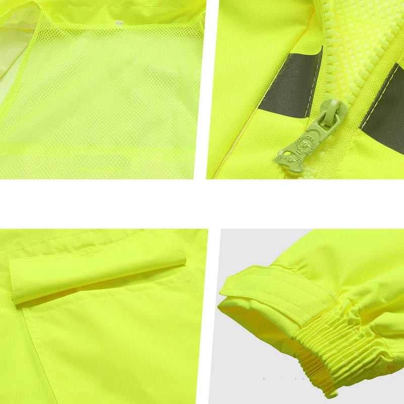 Hi Vis Rain Jacket Reflective Safety Long Rain Coat for Men And Women