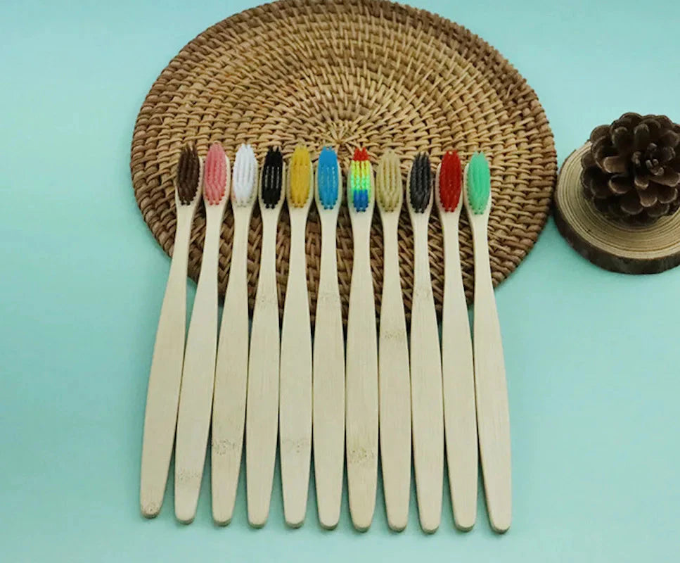 Natural Colorful Toothbrush Eco Soft Bristle Bamboo Toothbrush Bamboo Charcoal Vegan Tooth Dental Oral Care Plastic Free 10Pcs