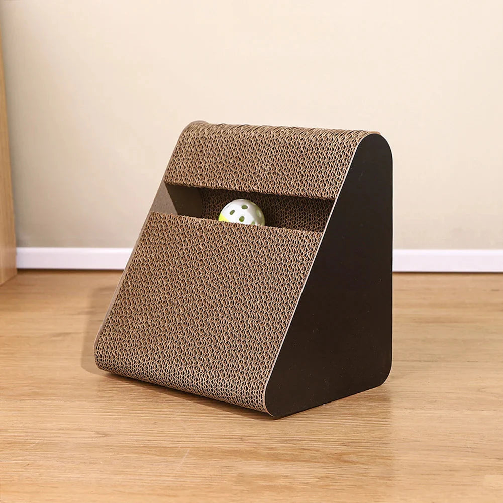 2-in-1 Cat Scratcher Triangle Toy with Spinning Balls – Sturdy Corrugated Cardboard Anti-Scratch Board for Stress Relief & Indoor Play