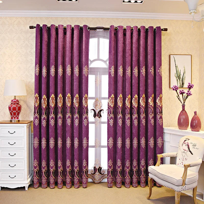 Blue Thickened Embroidery Chenille Shading Curtains for Living Room Bedroom Partition Curtain