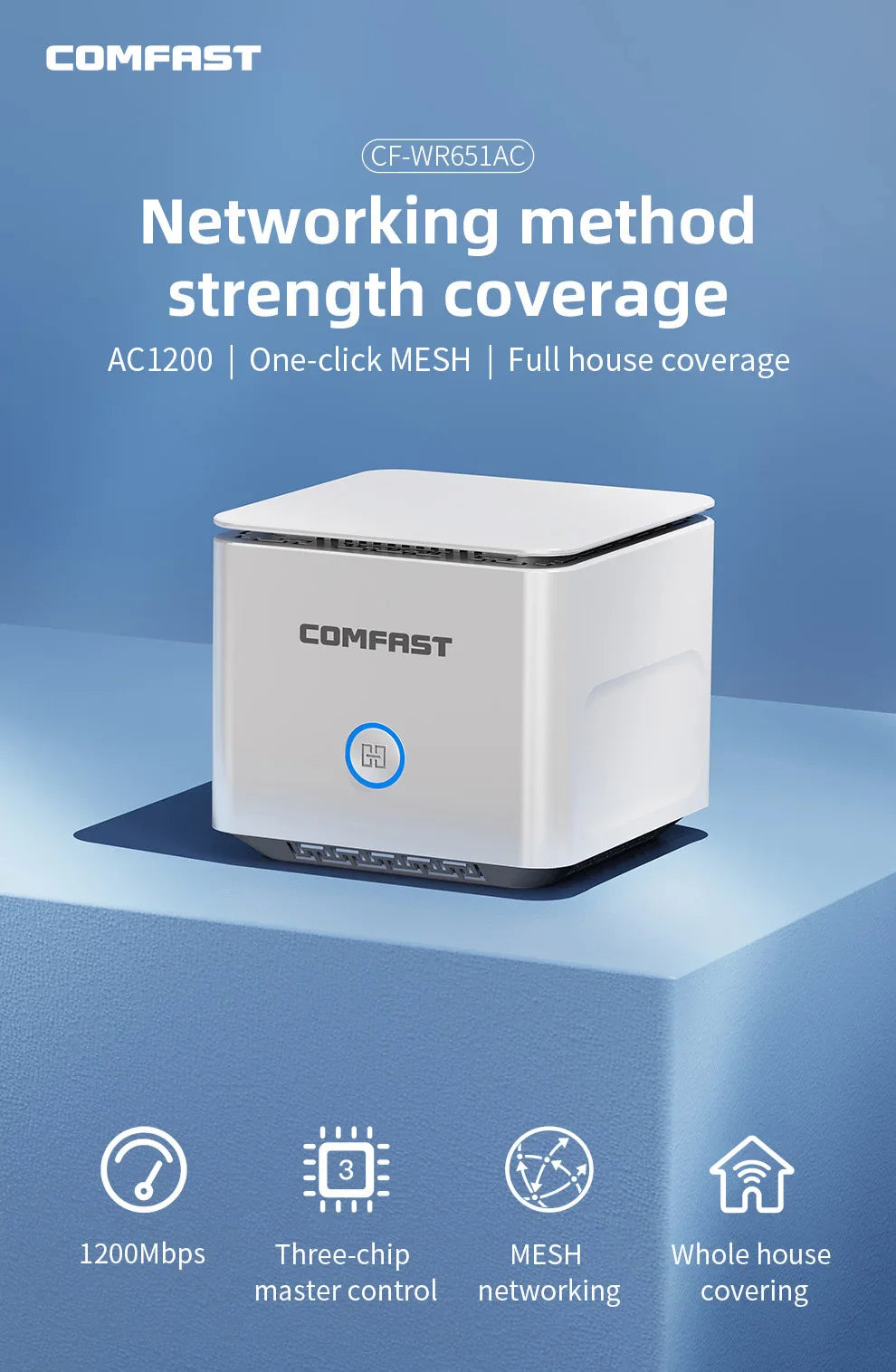 Comfast AC1200 Gigabit Dual Band Mesh Router 2.4G&5GHz 11AC Router Easy Mesh Andlink WiFi Router 4*5dBi Full House Coverage