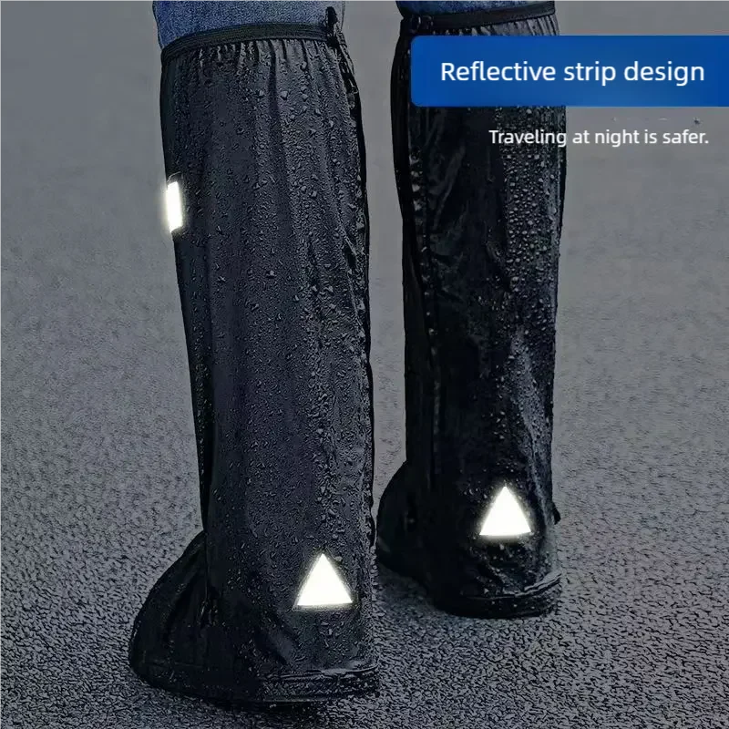 Black Waterproof Rain Boot Shoe Covers with Reflector – High-Top Bike & Motorcycle