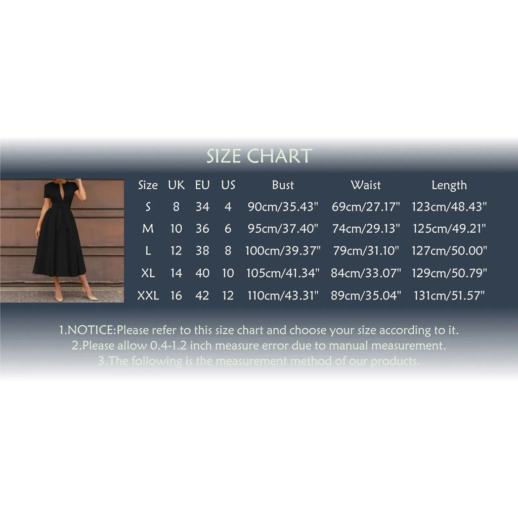 Women Elegant Formal Party Evening Dress Short Sleeve Sashes Mid-Calf Dress