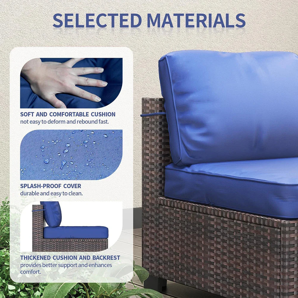 7-Piece PE Rattan Sectional Patio Set, Wicker Outdoor Sofa With Cushions & Glass Coffee Table, Conversation Furniture For Garden
