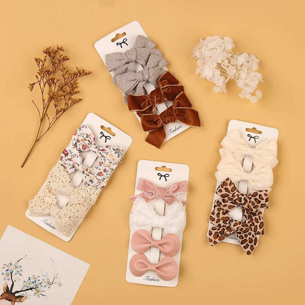 4Pcs Leopard Print Hair Bow Clips for Baby Girls Lace Barrettes