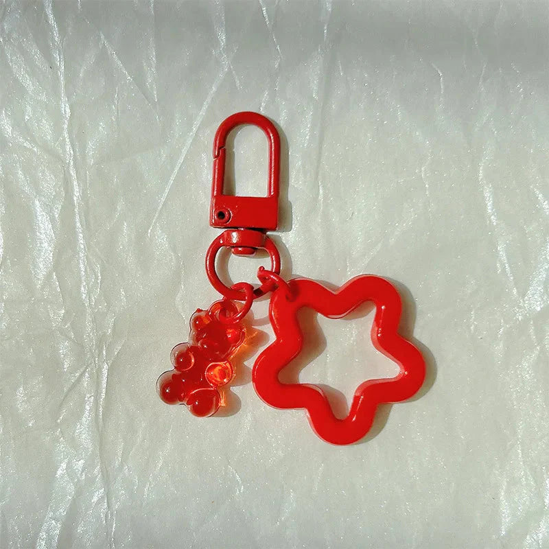 10pcs Metal Keyrings Buckle With Stars Bear Pendant Colored Keychain For Diy Jewelry Making Key Ring Accessories Wholesale