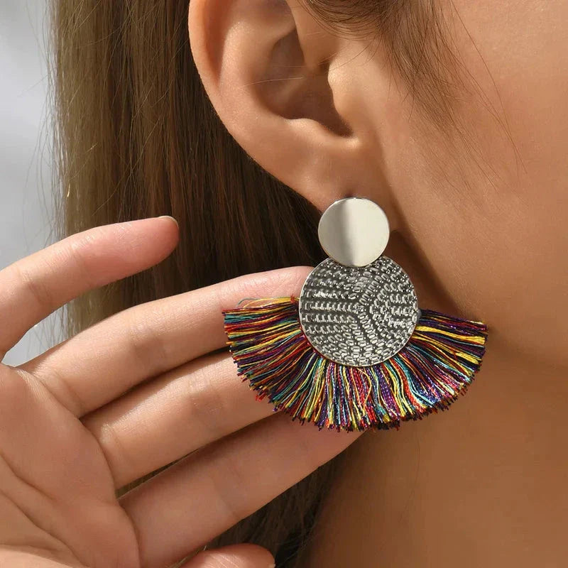 Bohemian Tassel Earrings – White Fringe Dangle Statement Jewelry for Women