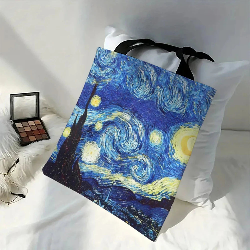 Van Gogh Canvas Bag – Starry Night & Sunflower Oil Painting Handbag
