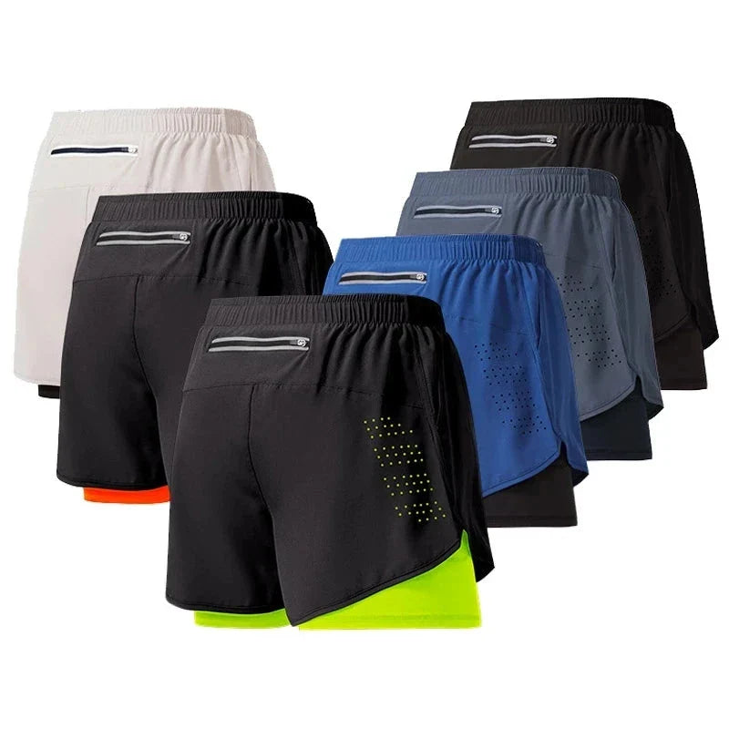 Men’s 2-in-1 Running Shorts – Quick-Dry Double Layer Gym Shorts for Training, Workout & Bodybuilding (Black)