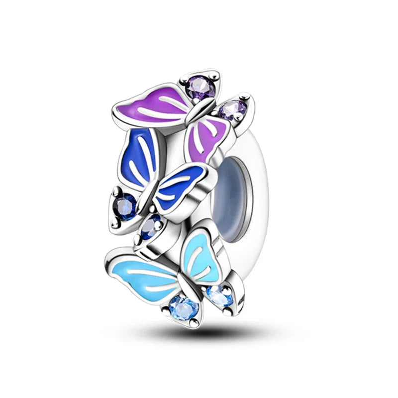 100% 925 Sterling Silver Rainbow Zircon Butterfly Dragon Silicone Stopper Charms - Colorful Beads for DIY Bracelets, Customizable Jewelry for All Occasions