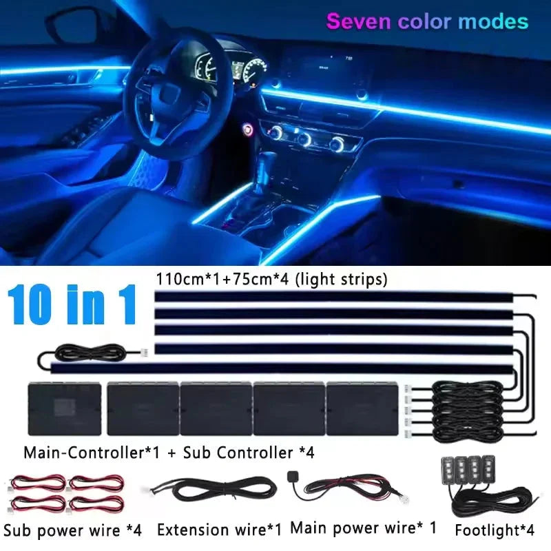 Universal 18-in-1 RGB Car Ambient Light – Interior Neon Strip Kit