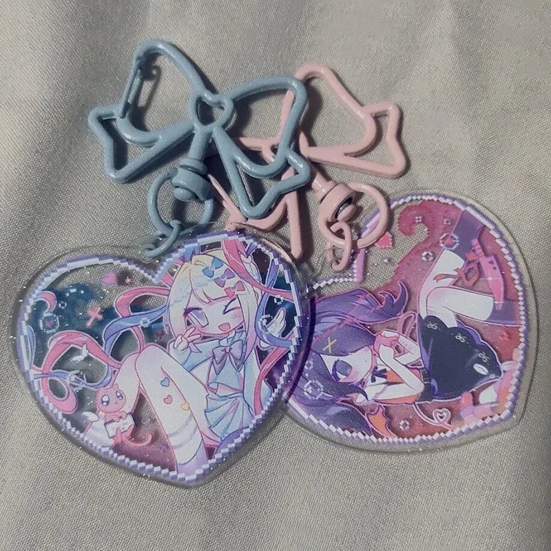 Game NEEDY GIRL OVERDOSE Rain Ame KAnge Cosplay Keychain Acrylic Heart Pendant Keyring Key Chain Bag Accessories Girls Ornament