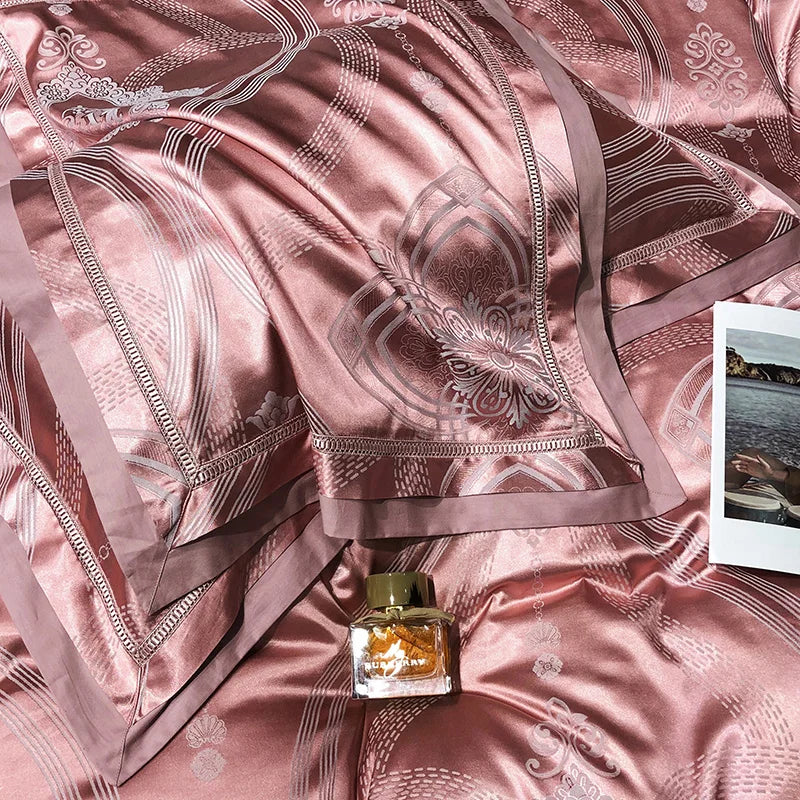Soft Satin Jacquard Cotton Bedding Set, Luxury Duvet Cover, Blue, Gold, Gray, Queen, King Bed Sheet, Pillowcases, Home Textiles