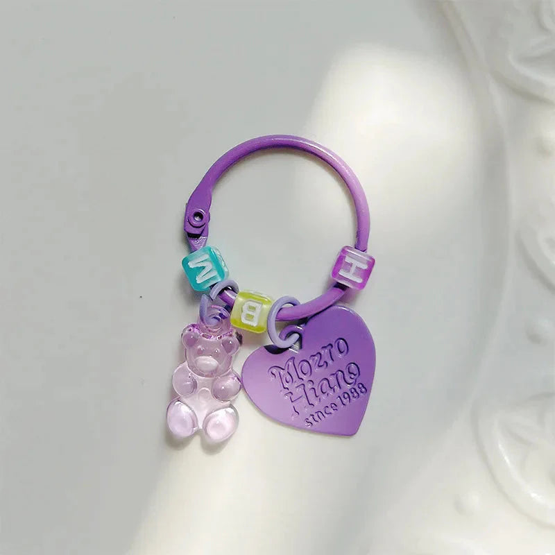 10pcs Metal Keyrings Buckle With Stars Bear Pendant Colored Keychain For Diy Jewelry Making Key Ring Accessories Wholesale