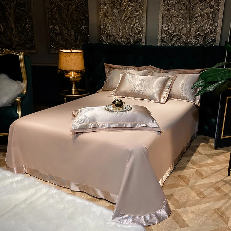 Soft Satin Jacquard Cotton Bedding Set, Luxury Duvet Cover, Blue, Gold, Gray, Queen, King Bed Sheet, Pillowcases, Home Textiles