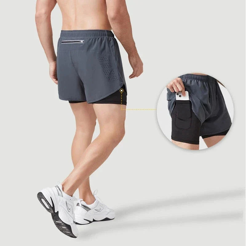 Men’s 2-in-1 Running Shorts – Quick-Dry Double Layer Gym Shorts for Training, Workout & Bodybuilding (Black)