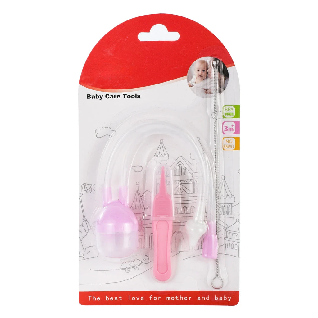 3Pcs Silicone Baby Nose Cleaner with Tweezer & Brush Set Anti-backwash Child Nasal Aspirator Ear Nose Clean