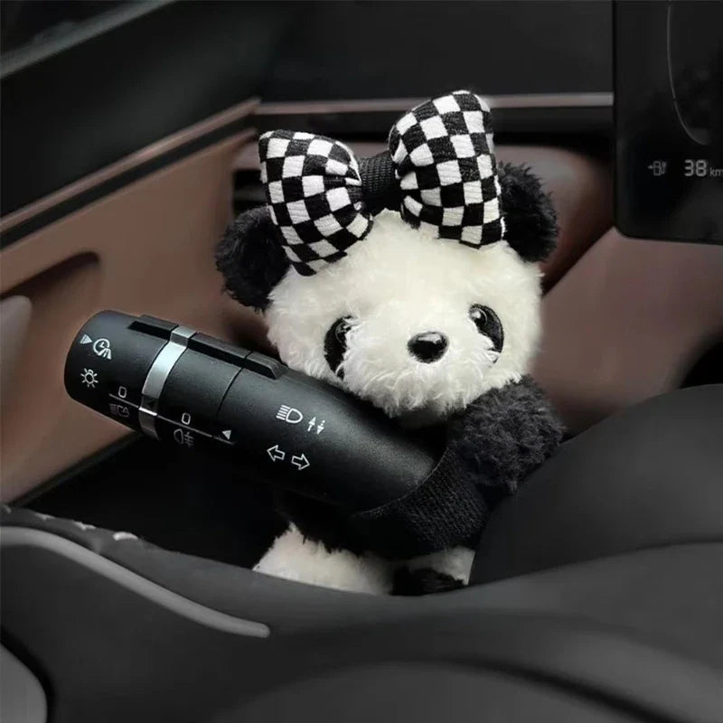 Car Cute Bowknot Panda Wiper Turn Signal Switch Ornaments Plush Decor Auto Interior Accessories