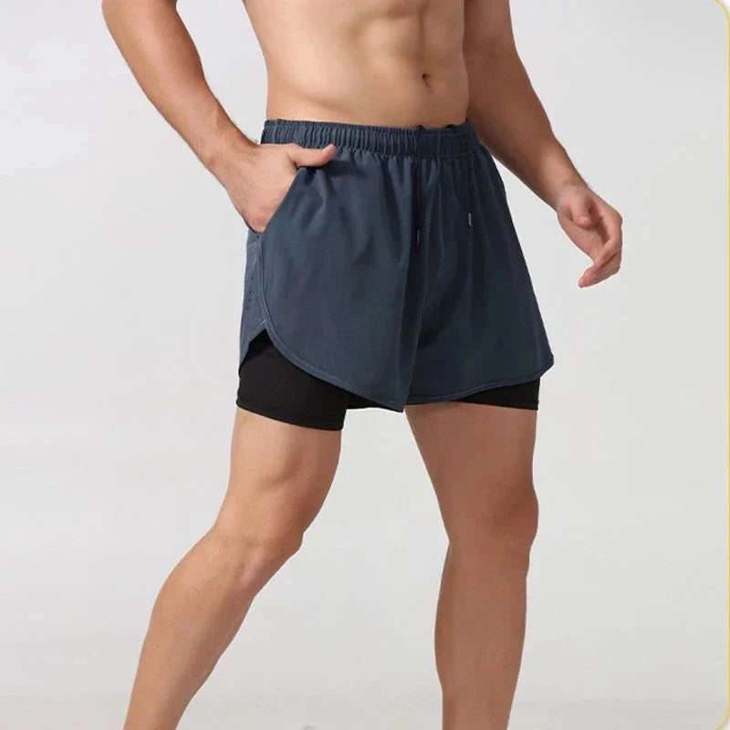 Men’s 2-in-1 Running Shorts – Quick-Dry Double Layer Gym Shorts for Training, Workout & Bodybuilding (Black)