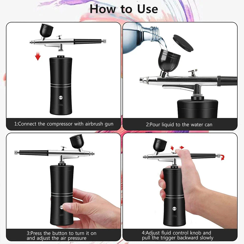 Portable Cordless Airbrush with Compressor - For Nail Art, Cake Painting, and Crafts