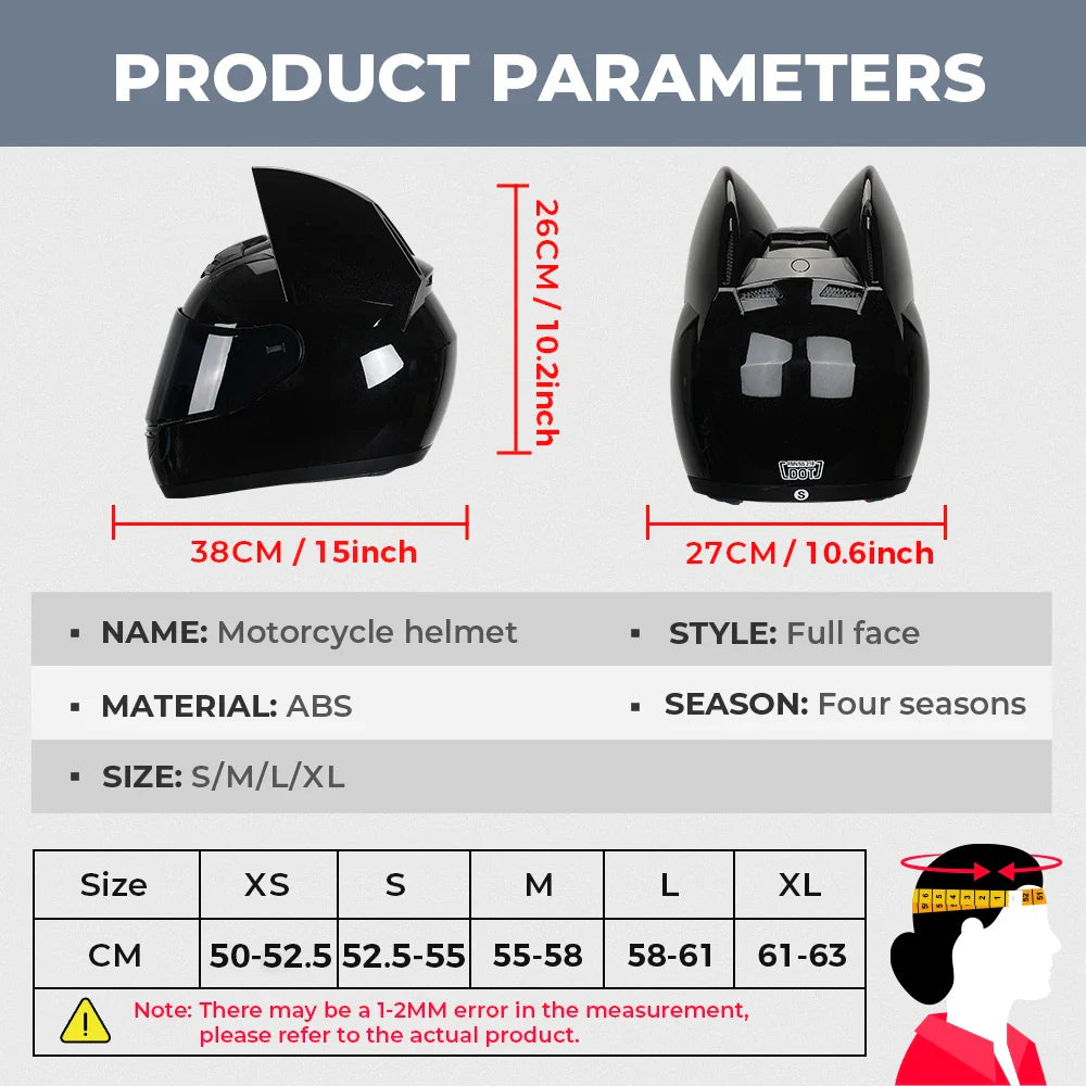 Cat Ear Motorcycle Helmet Full Face Detachable DOT Certification Safety Moto Helmet For Women Men Breathable Gift For Girlfriend