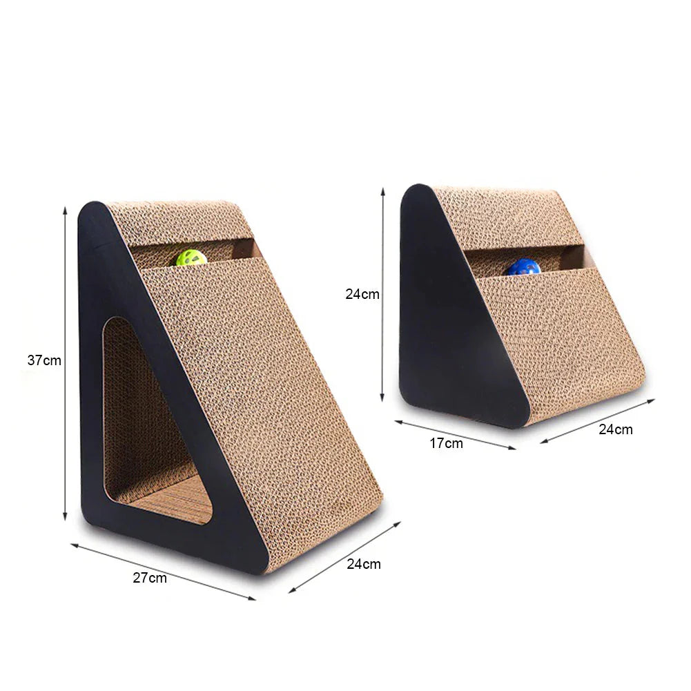 2-in-1 Cat Scratcher Triangle Toy with Spinning Balls – Sturdy Corrugated Cardboard Anti-Scratch Board for Stress Relief & Indoor Play