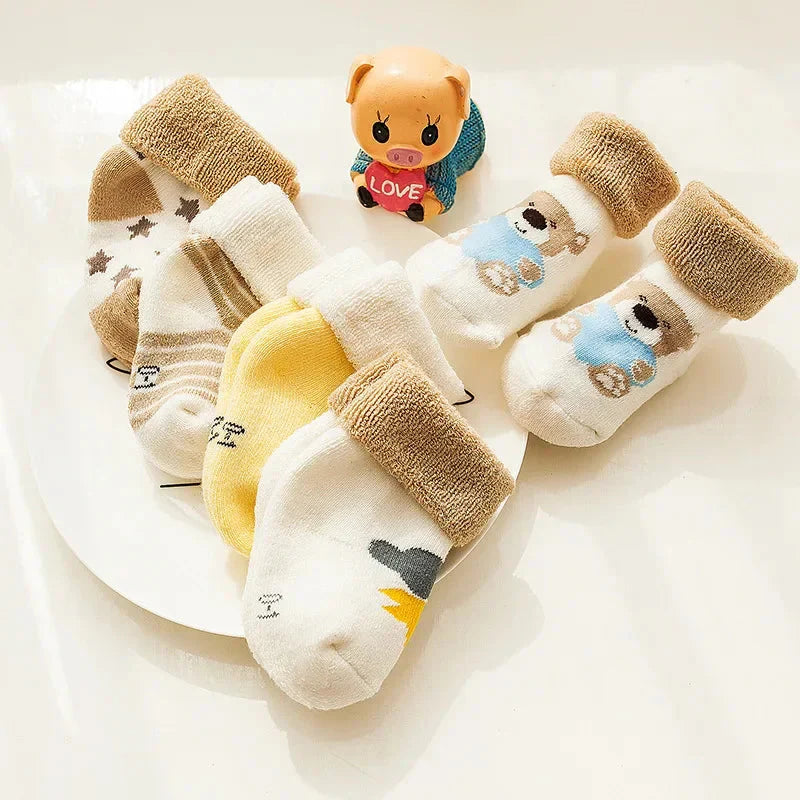 5 Pairs Baby Socks Warm Cartoon Floor Socks for Newborn Toddlers