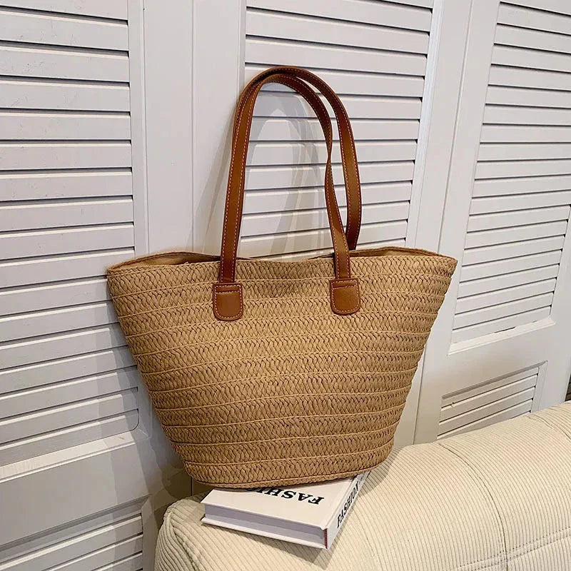 Women’s Straw Woven Shoulder Bag – Large Capacity Summer Beach Tote