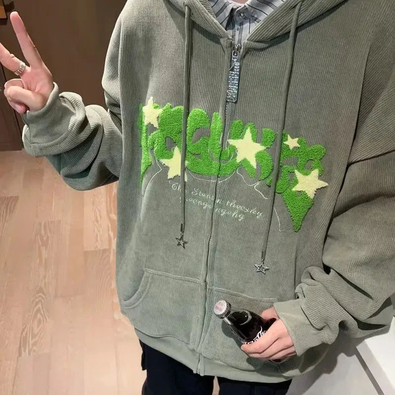 Women’s Y2K Embroidered Zip-Up Hoodie – Fashionable Autumn Long Sleeve Streetwear Top