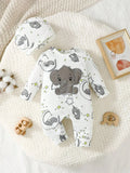 2 PCS Baby Romper with Hat Set Long Sleeve Elephant Embroidery Outfit for Boys & Girls 0–2 Years