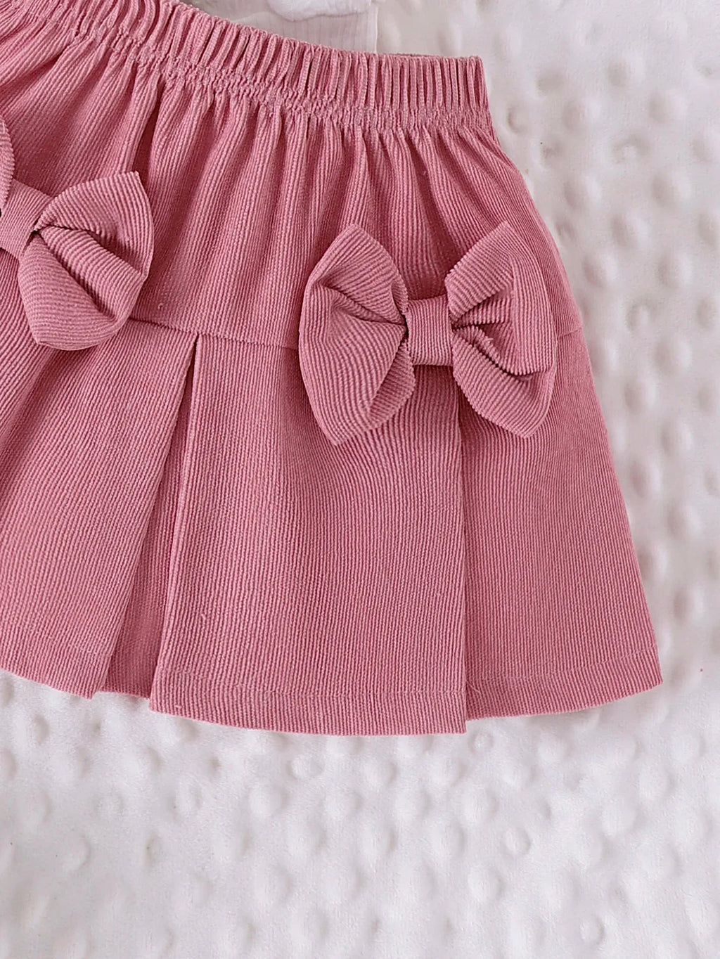 2PCS Winter Outfit for Girls – Cute Bubble Sleeve Top & Pink Skirt Set
