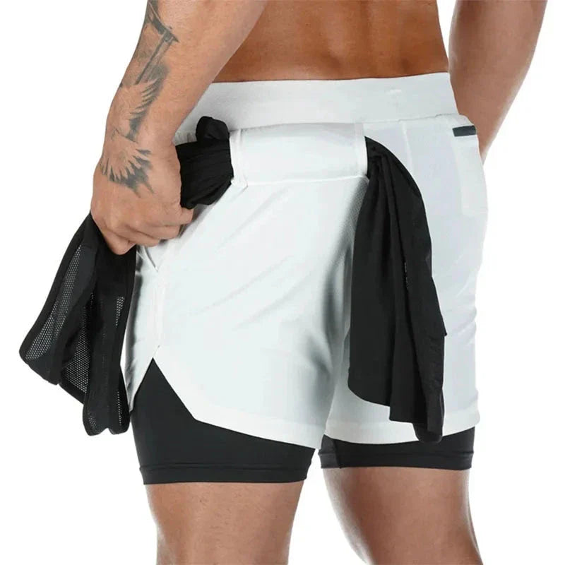 Men’s 2-in-1 Camo Running Shorts — Quick-Dry Gym Fitness Training Shorts with Inner Compression Layer for Summer Workouts