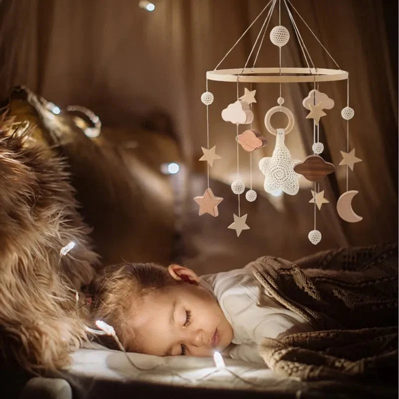 Wooden Baby Crib Mobile with Music Box Bell