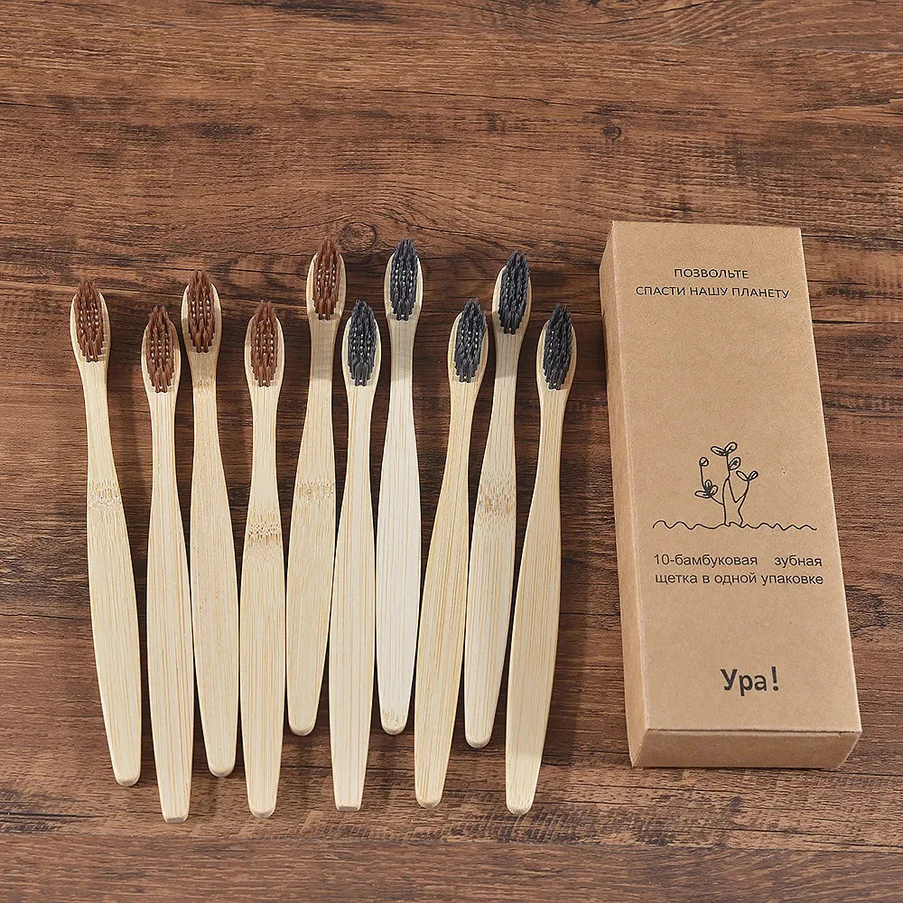 10Pcs Colorful Toothbrush Natural Bamboo Tooth Brush Sets Soft Bristle Charcoal Teeth Eco Bamboo Toothbrushes Dental Oral Care