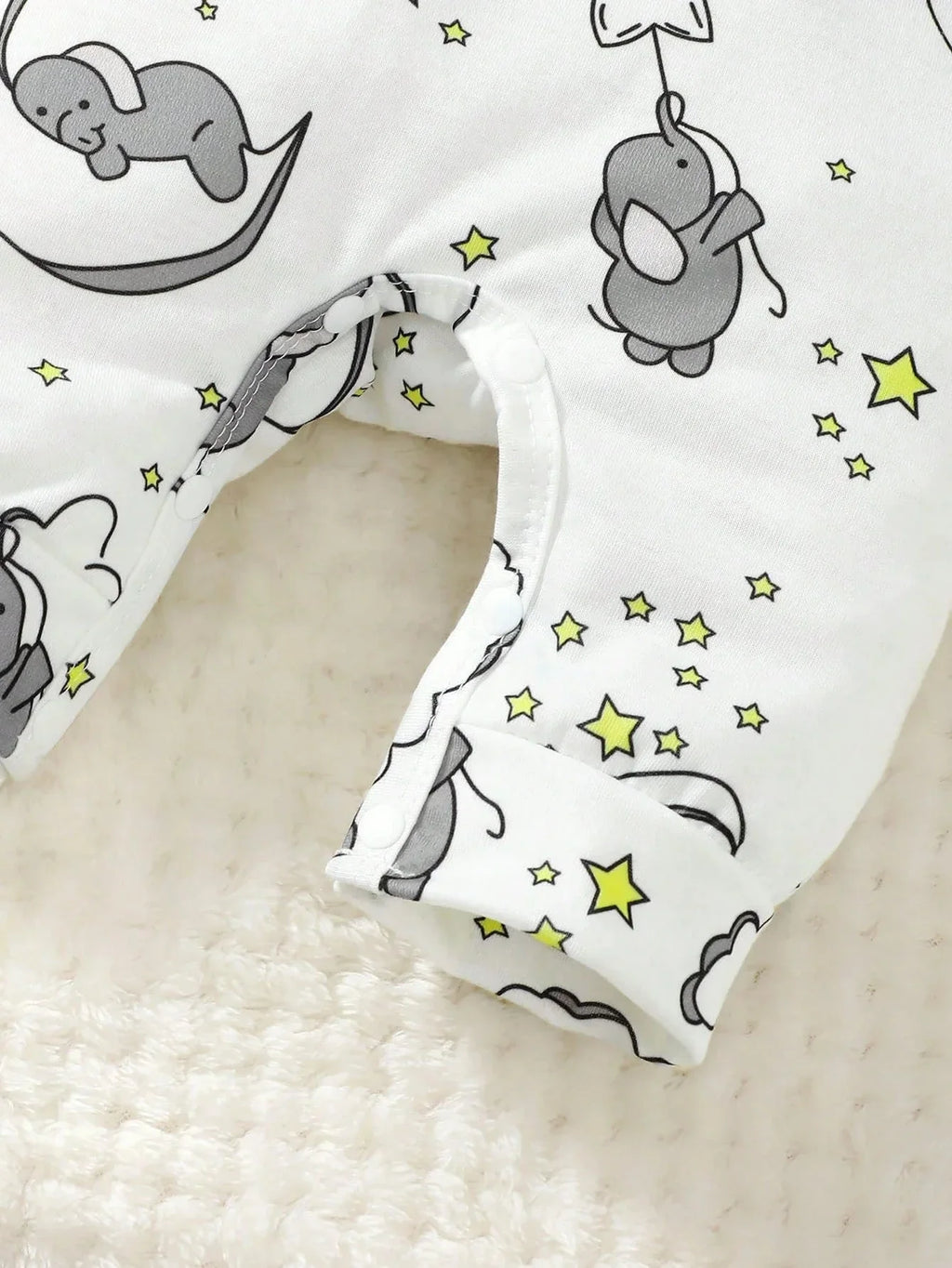 2 PCS Baby Romper with Hat Set Long Sleeve Elephant Embroidery Outfit for Boys & Girls 0–2 Years