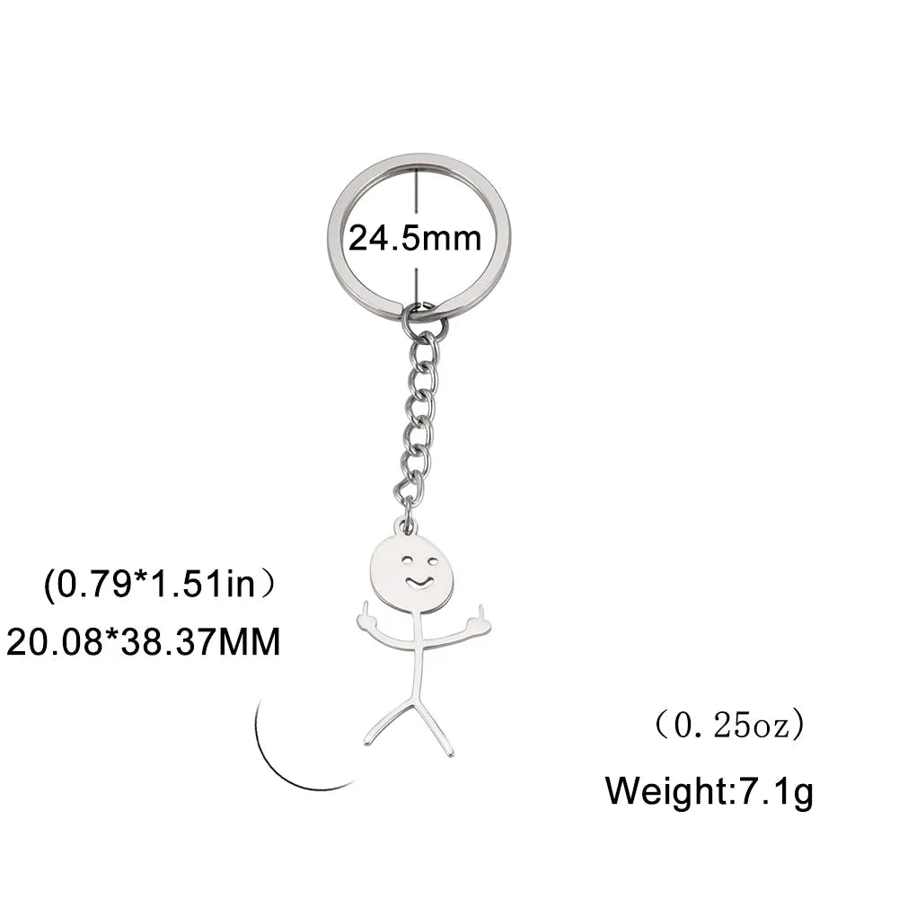 Teamer Funny Middle Finger Stickman Keychain 2025 Cute Trend School Bag Car Key Pendant Couple New Trinket Gift Keyring