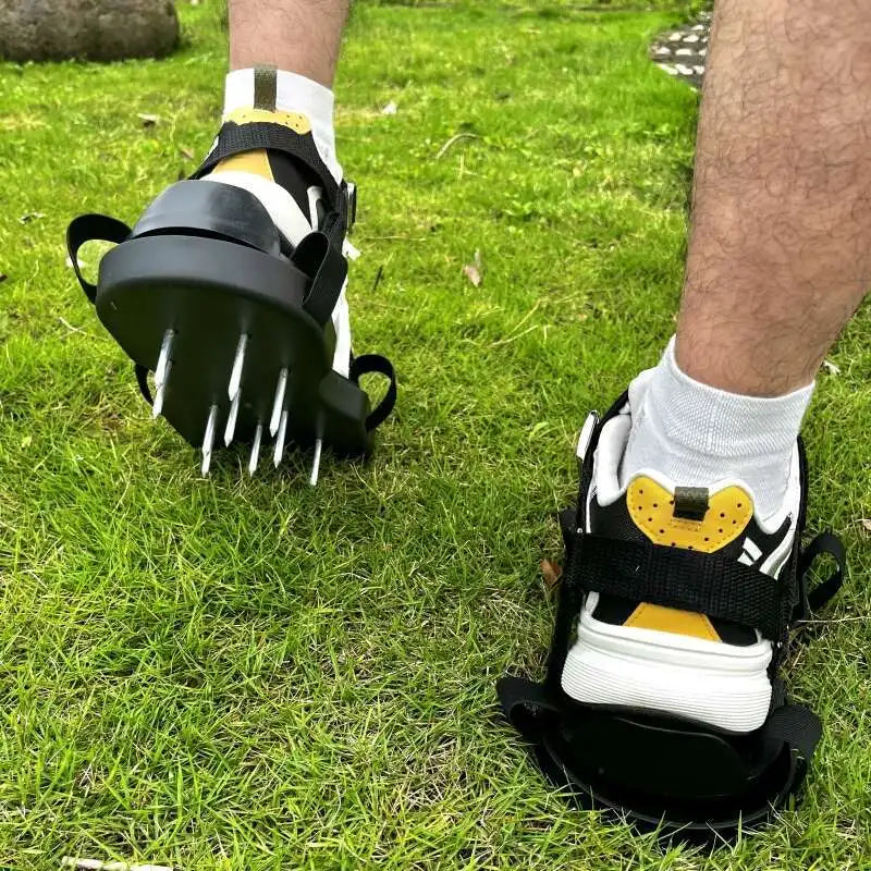 Lawn Aerator Shoes for Grass Layer with Spiked Bottom Spring Base Adjustable Strap with Hook Loop Strap for Yard Lawn Garden Use