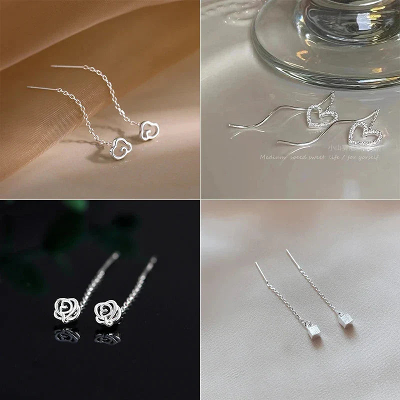 Long Tassel Heart Drop Earrings – Gold & Silver Korean Fashion Jewelry