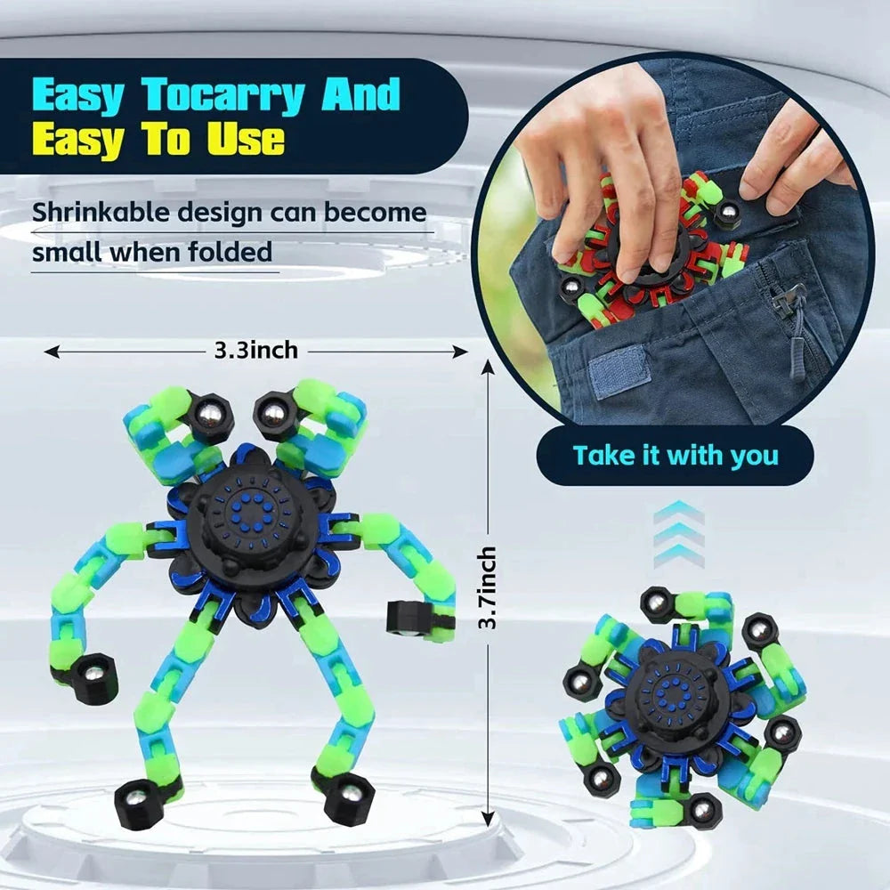 4PCS Glow-in-the-Dark Fidget Spinners – Deformable Robot Sensory Toys for Kids & Adults | Stress Relief Fingertip Gyro Party Favors