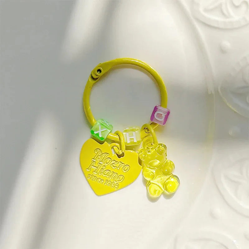 10pcs Metal Keyrings Buckle With Stars Bear Pendant Colored Keychain For Diy Jewelry Making Key Ring Accessories Wholesale