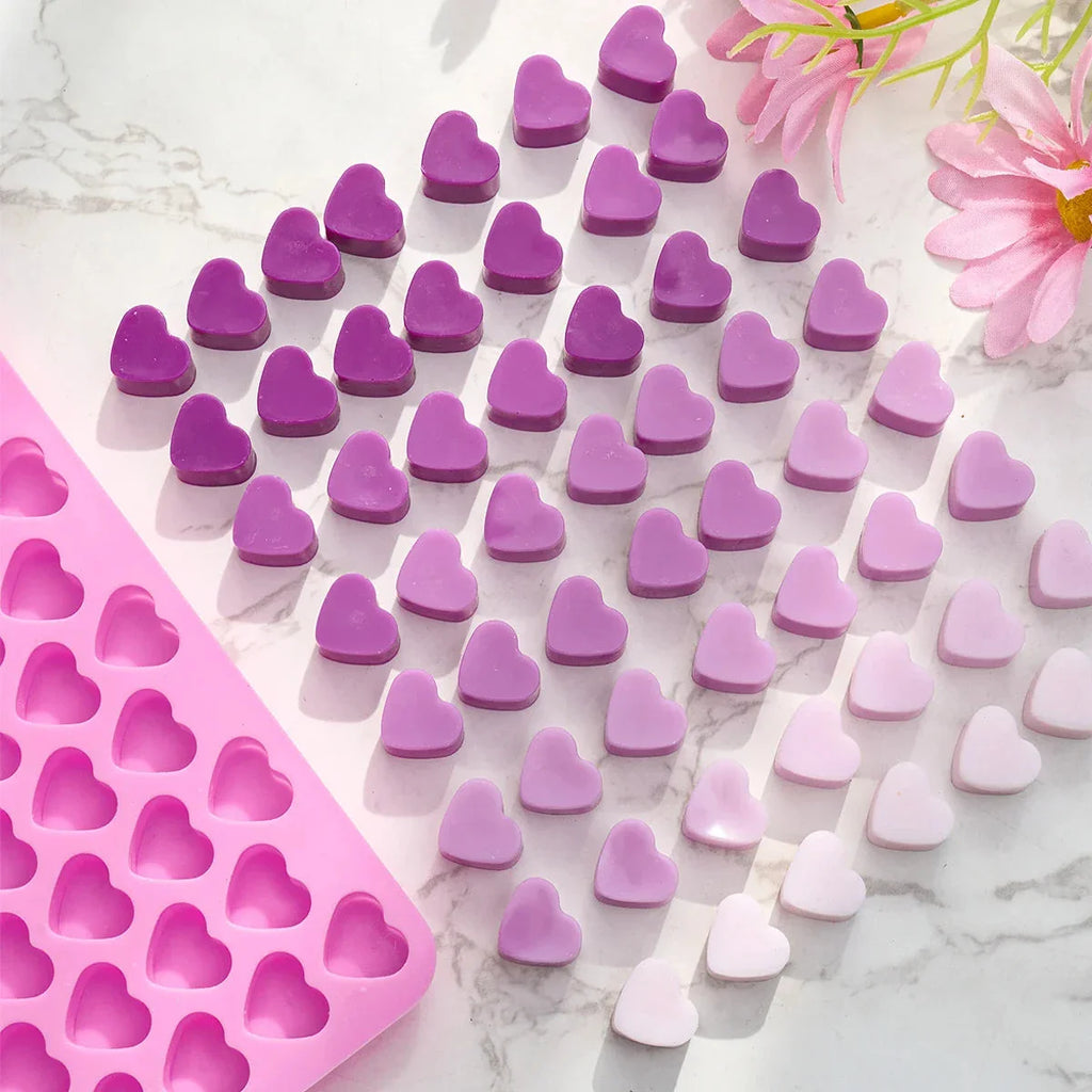 55-Cavity Heart Silicone Candle Mold – DIY Valentine’s Candle, Wax Melt & Chocolate Mold for Love Crafts, Baking & Party Gifts