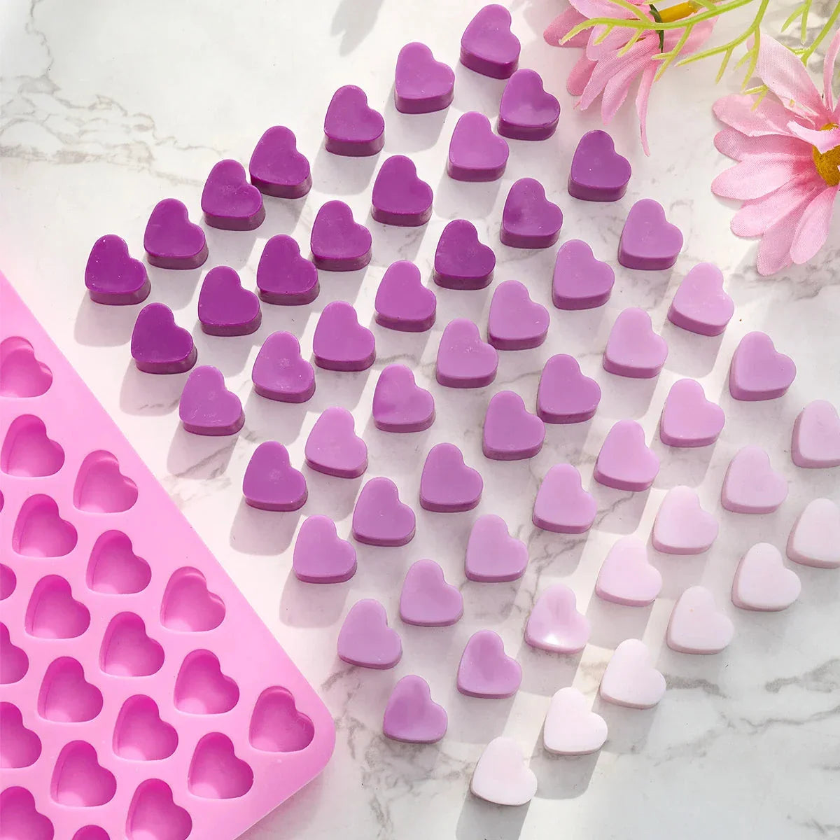 55-Cavity Heart Silicone Candle Mold – DIY Valentine’s Candle, Wax Melt & Chocolate Mold for Love Crafts, Baking & Party Gifts
