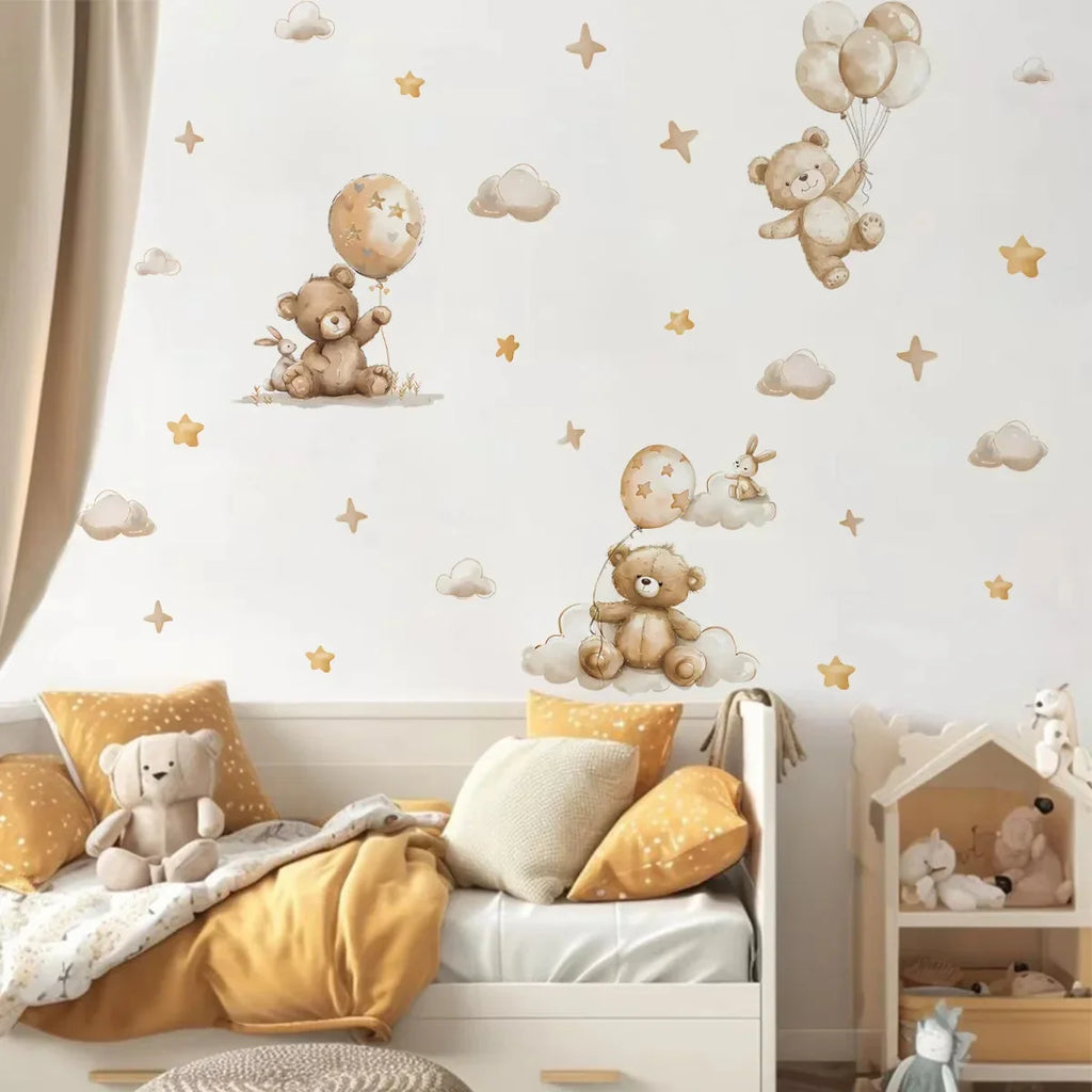 Pink Cartoon Bear Wall Stickers for Kids & Nursery Room Decor
