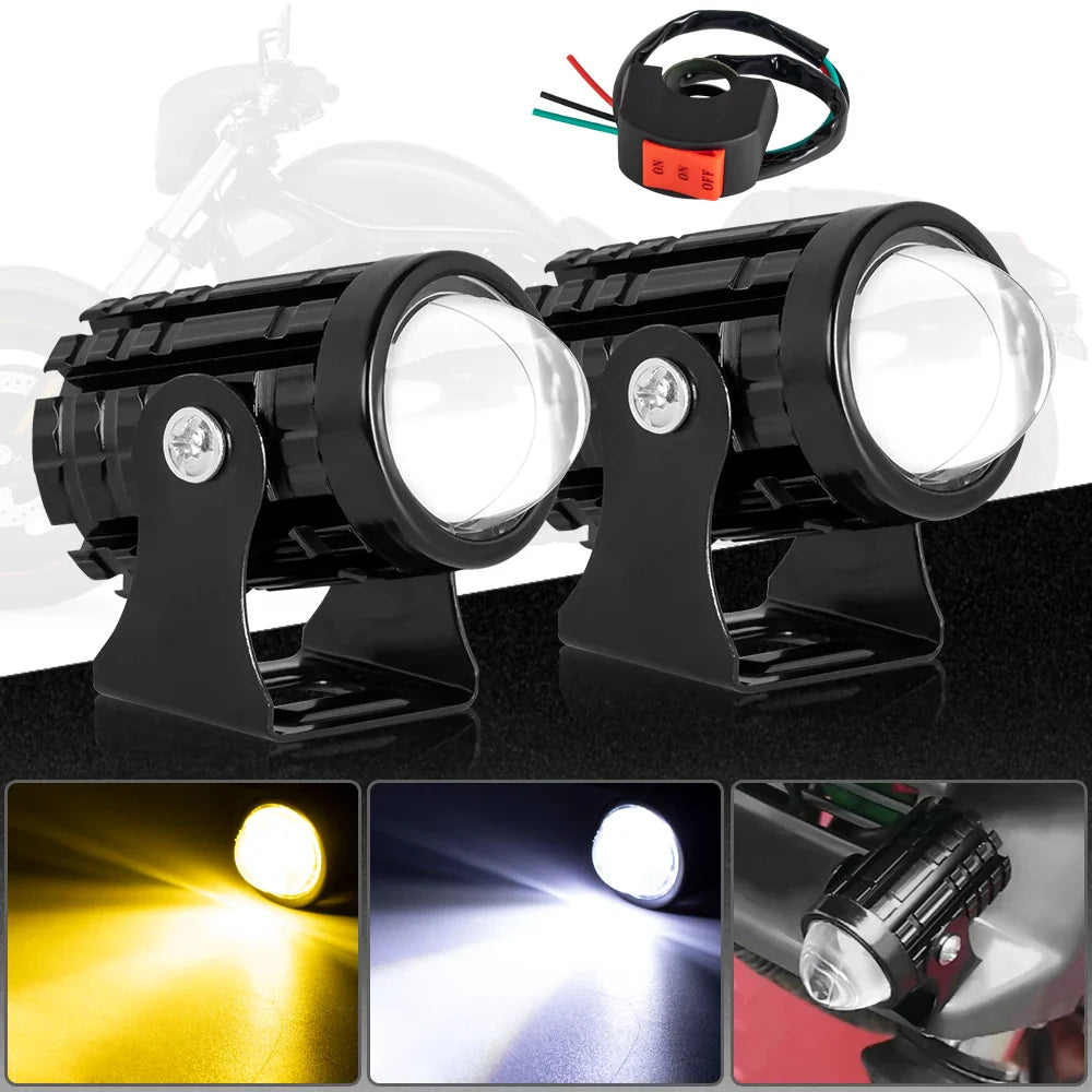 With Switch 2pc Super Bright Motorcycle LED Explorer Headlight Projector Fisheye Len LED Moto Fog Auxiliary Motorcycle Headlight