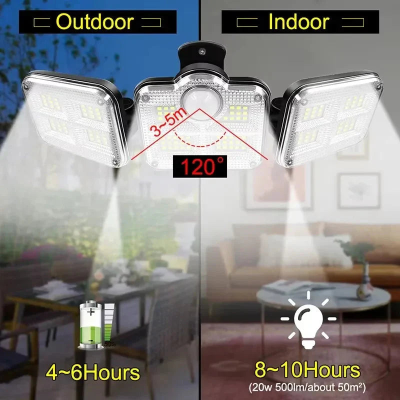 122/333 LED Solar Motion Sensor Lights – IP65 Waterproof Outdoor Wall Lamp with 3 Modes for Garage, Yard & Corridor
