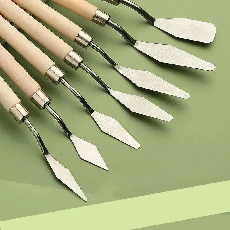 7Pcs Stainless Steel Palette Knife Set - Mixing, Scraping, and Painting Tools for Artists