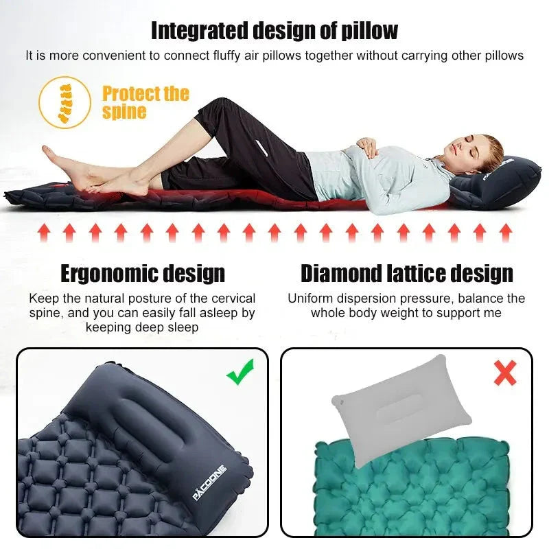 Ultralight Camping Inflatable Mattress with Built-In Pump & Pillow
