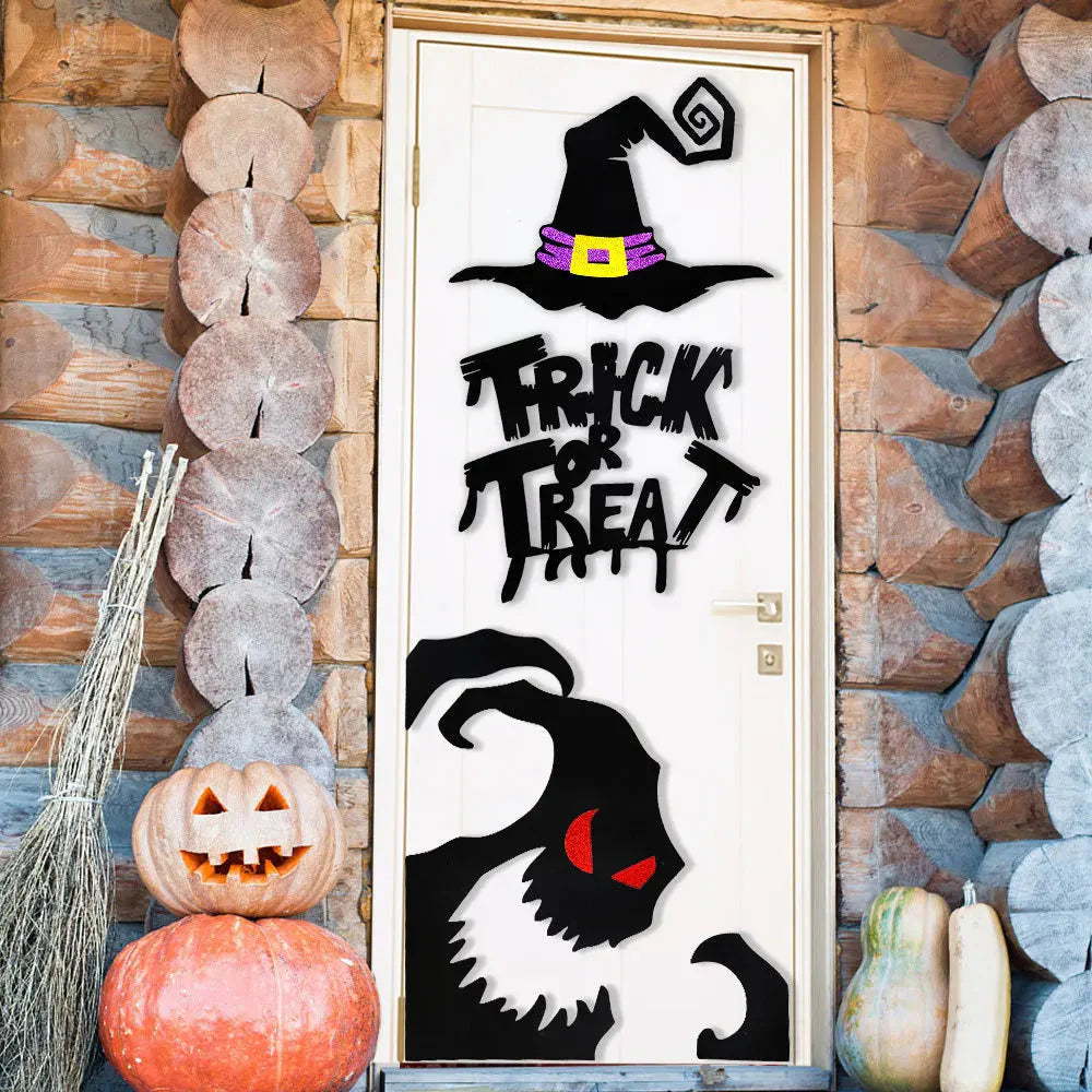 Halloween Door & Window Stickers - Skeleton Hands, Pumpkins, Ghosts, and Witch Hat Decor
