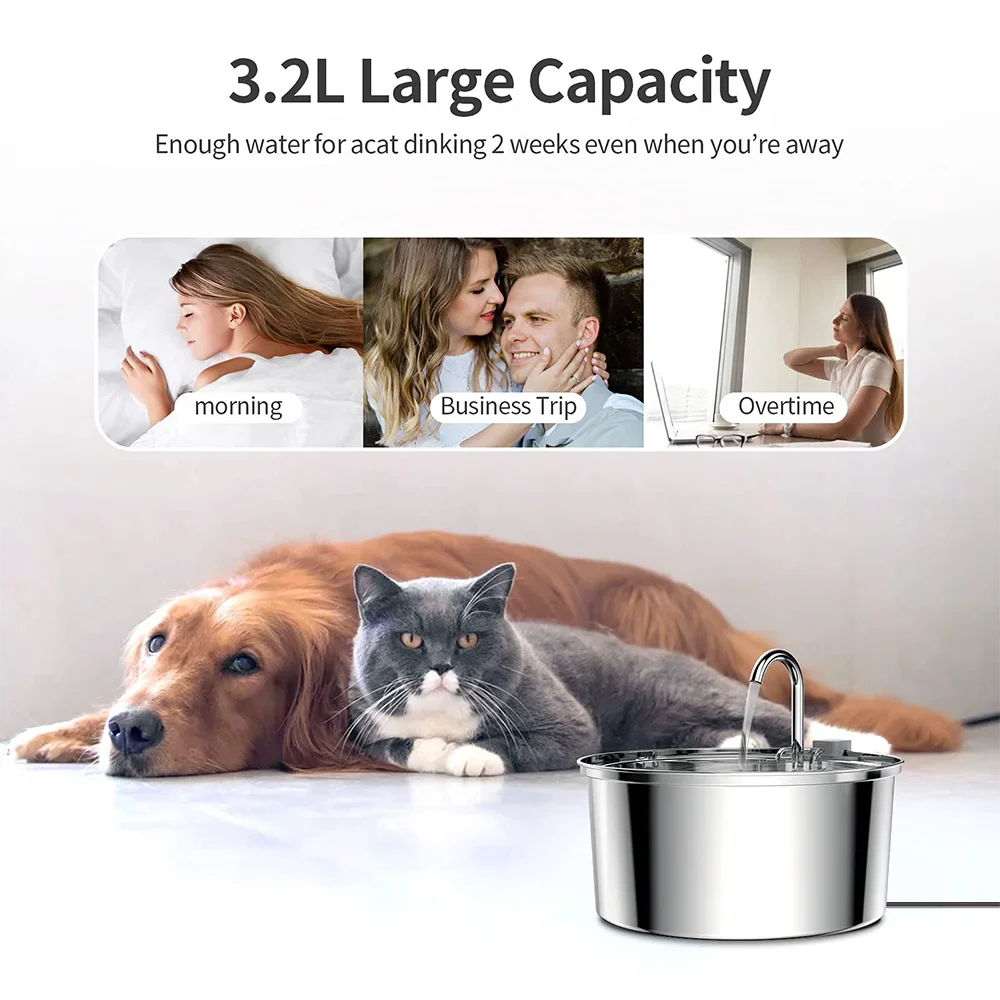 Stainless Steel Pet Water Fountain – USB Automatic Cat & Dog Bowl